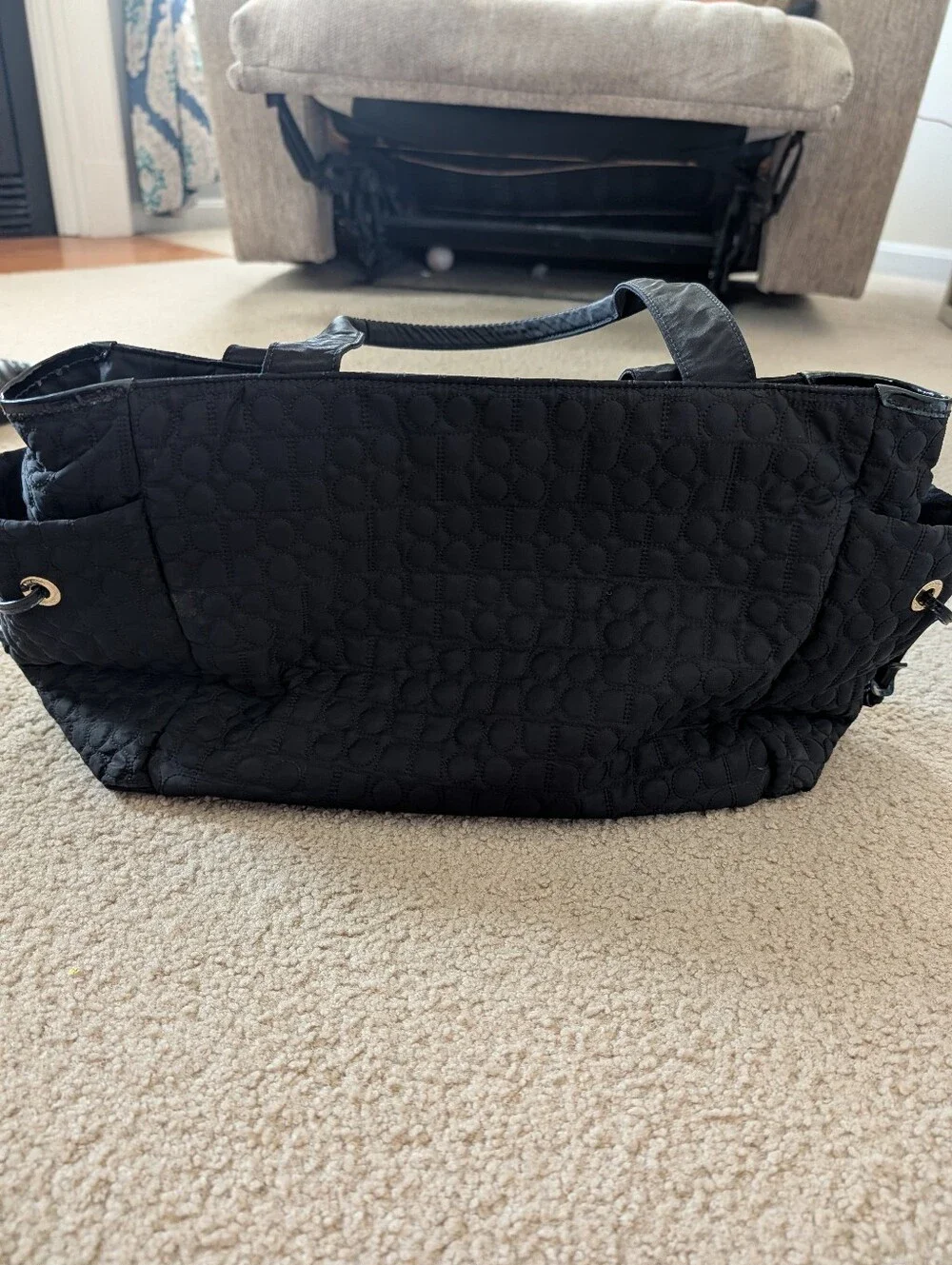 Quilted Kate Spade Black Tote Diaper Work Bag with Exterior And Interior Pockets